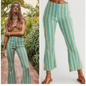 Free People Women's Fine
Line Slim Pants Aqua Orange
Yellow Stripe